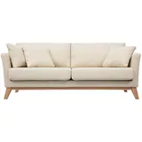miliboo 3-sitziges skandinavisches Sofa mit beigem abnehmbarem Bezug und Holzfüßen OSLO