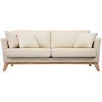 miliboo 3-sitziges skandinavisches Sofa mit beigem abnehmbarem Bezug und Holzfüßen OSLO
