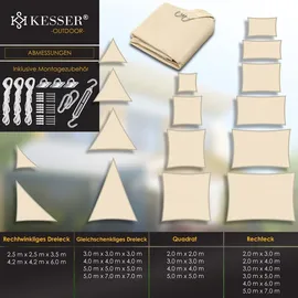 Kesser KESSER® Sonnensegel Sonnenschutz Windschutz HDPE Gewebe wasserabweisend & windabweisend 5-Fach quer vernäht robust & stabil Schattenspender Garten Balkon Terrasse