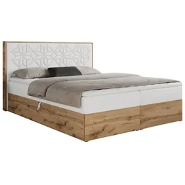 MKS Meble Boxspringbett 160x200 mit Bettkasten, Polsterbett 160x200 mit Matratze H3, Boxspringbett 160x200 mit Kopfteil, Boxspringbett mit Massivholz - Nessi... - Weiß