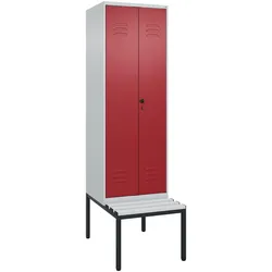 C+P Doppel-Spind Classic PLUS Kunststoff untergebaute Bank, 2 Abteile, HxBxT 212x60x82cm, Sicherheitsdrehriegel, Hellgrau/Rubinrot von PROREGAL