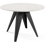 Meblini Esstisch, Weiß Hochglanz, Schwarz, Metall, Rund,Rund, 90x76x90 cm, Esszimmer, Tische, Esstische