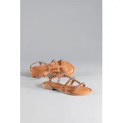Riemchensandale ANISTON SHOES, Damen, Gr. 41, braun (cognacfarben), Lederimitat, modisch, Schuhe, Sommerschuh, Sandale, Blockabsatz, Zierperlen - NEUE KOLLEKTION