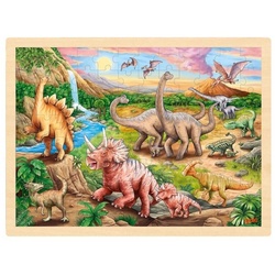 goki Rahmenpuzzle Einlegepuzzle Holz Dinosaurierwanderung, Dinos, Dinosaurier, 96 Teile, 96 Puzzleteile, Holz-Puzzleteile