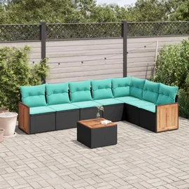 vidaXL Gartensofa-Set mit Kissen, schwarzes Polyrattan