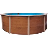 PLANET POOL Stahlwandpool rund 460x120cm, Stahl 0,45mm Holzoptik, Folie 0,3mm blau EINHEITSGRÖSSE