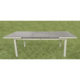 TEICO 7-tlg. Alu Gartenmöbel Set weiß ausziehbarer Tisch mit stapelbaren Stühlen - Weiß