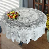 USTIDE Tischdecke, rund, Baumwolle, Häkelspitze, Blumenmuster, romantisch, für Esszimmer, Sofa, Couchtisch, Teetisch, Weiß, 120 cm
