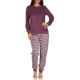 Normann Pyjama Damen Frottee Schlafanzug mit Bündchen und Sterne als Motiv rot 36/38