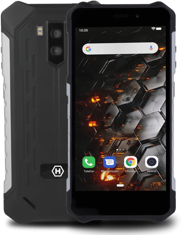 HAMMER Iron 3 LTE 5,5“ IPS Outdoor Handy, 4G, IP68 Robustes Militär Smartphone Wasserdicht Stoßfest Staubdicht, Mega-Akku 4400mAh, NFC, Octa-Core 2Ghz, Android 9, Dual SIM, 32GB/3GB, Dual SIM - Silber
