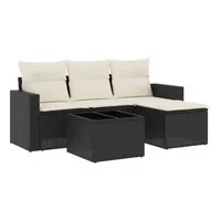 vidaXL 5-tlg. Garten-Sofagarnitur mit Kissen Schwarz Poly Rattan