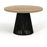 dekori.interiors Dekori_Interiors Esstisch, Sonoma Eiche, Schwarz, Holz, Rund, 90x77x140 cm, Esszimmer, Tische, Esstische