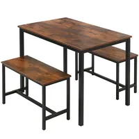Relaxdays Esstisch Set, 2 Bänken - Dunkelbraun