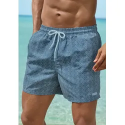 Badeshorts H.I.S, Herren, Gr. S, N-Gr, blau (blau bedruckt), Recycling-Polyester, bedruckt, Badehosen, mit Alloverdruck