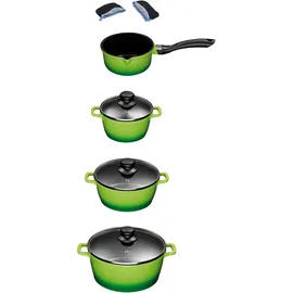 King Aluguss-Topf-Set 4-tlg. grün 3 x Kochtopf + Stieltopf + 2 x Henkelpads