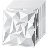 Jaxguom 3D Wandpaneele Diamant 12 Stück 50 x 50 cm (3m2), 3D Wall Panels Gaming Zimmer, Hochsteifes PVC Wanddeko Platten, Wasserfest, Matt weiß