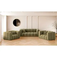 Kaiser Möbel Loungeset Sofagarnitur 2+1+1 Couchgarnitur serie Grand Stoff Haga und Salvador grün