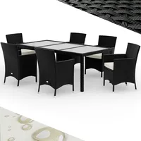 CASARIA Polyrattan Garten-Sitzgruppe 7-tlg Schwarz/Creme