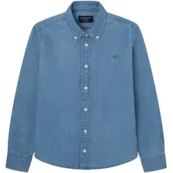 Hackett London für Jungen. HK301745 Blaues Hemd waschen (15Años= 170cm), Lässig, Baumwolle, Langarm, Kinderbekleidung