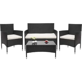 Mendler Poly-Rattan Garnitur HWC-F55, Balkon-/Garten-/Lounge-Set Sofa Sitzgruppe schwarz, Kissen creme