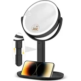 MOMOKUBA Kosmetikspiegel mit Beleuchtung, Vergrößerungsspiegel mit Licht 30fach, Kosmetikspiegel mit Vergrößerung 7", Doppelseitig 3 Farben 64 Led, Schminkspiegel mit Beleuchtung 360° Drehbar, Schwarz