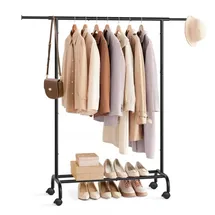 Songmics Rollgarderobe schwarz Metall 83,0 - 120,0 x 156,0 cm