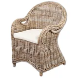 LebensWohnArt Sessel Rattan-Sessel CHARLOTTE Natural Grey inkl. Sitzkissen
