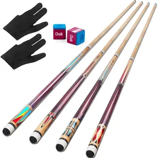 AKLOT Pool Queue, Pool Queues Satz von 4 Pool 58" Queue Sticks Pool Cue Erwachsene Kanadischer Ahornholz Pool Cues für Professionelle Billardspieler