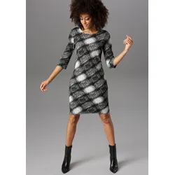 Jerseykleid, elegant gemustert, Gr. 48 - N-Gr, schwarz-weiß-grau, Kleider, 58533354-48 N-Gr
