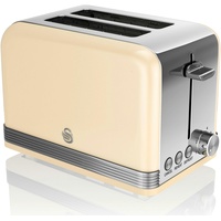SWAN ST19010CNEU Retro Toaster Breite Schlitze 2 Scheiben 3 Funktionen 6 Stufen Toasting, Vintage, Creme, 800W