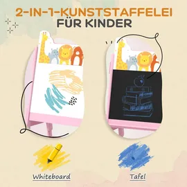 aiyaplay Kindertafel, doppelseitige Kinder Staffelei, Staffelei mit Kreidetafel, Whiteboard, Aufbewahrungsboxen, für Kinder 3-8 Jahre,