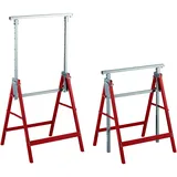 Relaxdays Klappbock, 2er Set, 7-Fach höhenverstellbar, bis 200 kg, klappbare Arbeitsböcke, Werkstatt, Stahl, rot/Silber