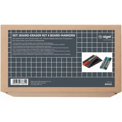 Sigel Set: Board-Eraser + 4 Board-Marker schwarz, rot, grün, blau