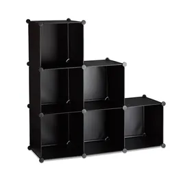 Relaxdays Stufenregal 6 Fächer Raumteiler Schwarz
