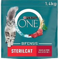 PURINA ONE BIFENSIS STERILCAT Katzenfutter trocken für sterilisierte Katzen, reich an Rind, 4er Pack (4 x 1,4kg)
