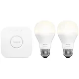 Philips Hue White A19 E27 60W Äquivalent Smart Bulb Starter Kit (2 Hue White Bulbs and a Bridge, Compatible with Amazon Alexa, Apple HomeKit and Google Assistant)