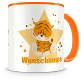 Samunshi® Kindertasse mit Namen Tasse Tiger Personalisierte Tasse mit Namen Kinder Kinderbecher mit Namen Kindergarten orange 300ml