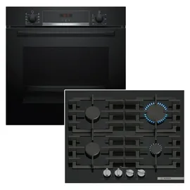 Bosch Herdset mit Gaskochfeld 3D Heißluft Hydrolyse 60 cm schwarz