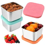 Xialvyu 3 Stk Snackbox Kinder, 180ml Auslaufsicheren Edelstahl Brotdose Kinder mit Deckel, Kleine Dose mit Deckel Gefrierdosen für Snack Joghurt Salat Sauce Mittagessen