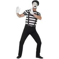 Smiffys Clown-Kostüm Klassischer Pantomime - Kostüm für Fasching Hallow, Kostümset mit Schminke für stumme Darsteller schwarz L