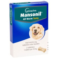 Mansonil All Worm Dog tasty bone voor de hond  2 x 6 tabletten