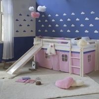 Hochbett Spielbett Kinderbett mit Rutsche Turm Vorhang pink 90x200 Jugendbett