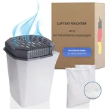 BestLivings Luftentfeuchter ohne Strom mit Granulat - Wiederverwendbar - Nachfüllpack (2X 680g) hält 4 Monate - mit Ausgießer - Raumentfeuchter - Weiß