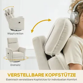 Homcom Relaxsessel Chenille 78 x 105 x 91 cm Cremeweiß elektrisch mit Liegefunktion