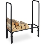 Relaxdays Kaminholzregal, Metall, HBT: 85 x 72 x 30 cm, Regal für Brennholz, innen & außen, Holzstapelhilfe, schwarz