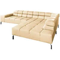 KAWOLA Ecksofa, Beige, Leder, Echtholz, 4-Sitzer, Füllung: Komfortschaum, Ottomane
