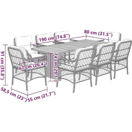 vidaXL Garten-Essgruppe 9-tlg. Grau