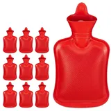Relaxdays 10 x Wärmflasche 1 Liter, langlebig, sichere Wärmeflasche, Bettflasche ohne Bezug, geruchsneutraler Naturgummi, rot