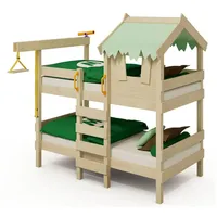 Wickey Kinderbett CrAzY Huggy 90x200 cm – Hochbett mit Rutsche aus Holz – Abenteuerbett (Etagenbett mit Kletterleiter für Kinder), Massivholz grün