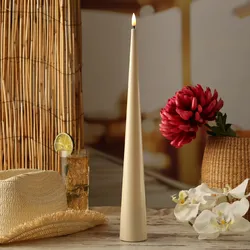 LED Kegelkerze LEA - Echtwachs - realistische 3D Flamme - H: 38cm - Batteriebetr...